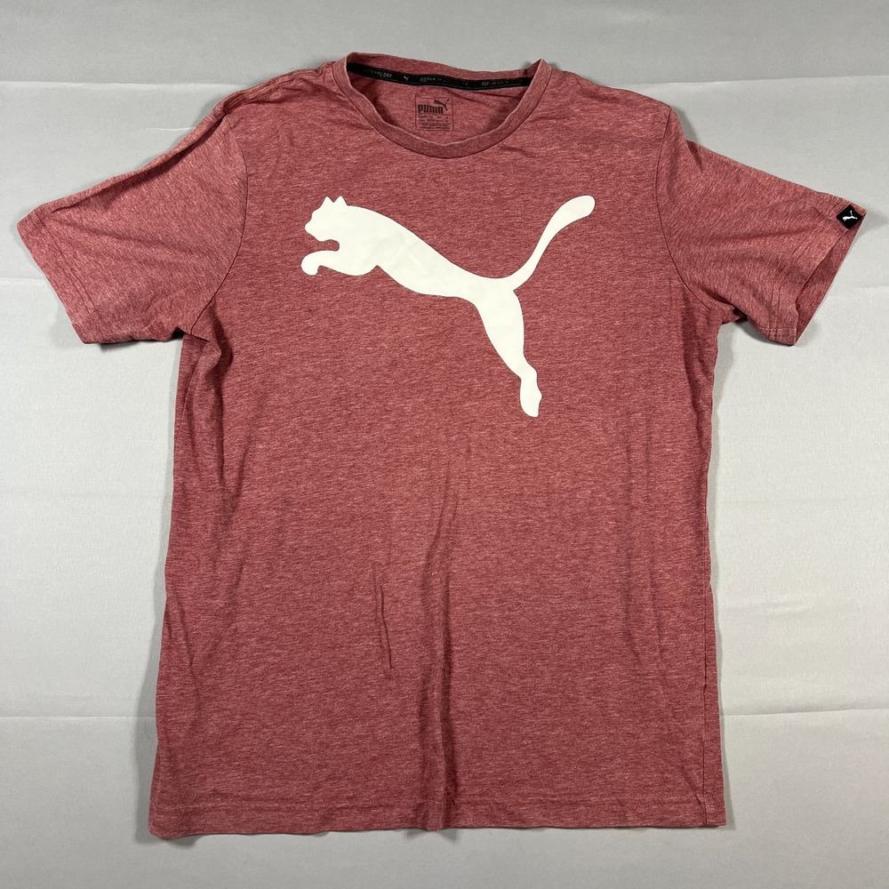 Puma Training T Shirt Mens Medium Maroon Logo Print Lightweight Sweat Wicking